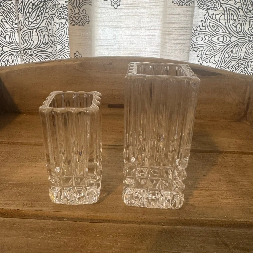 Vintage Vase Block Glass Set Of 2